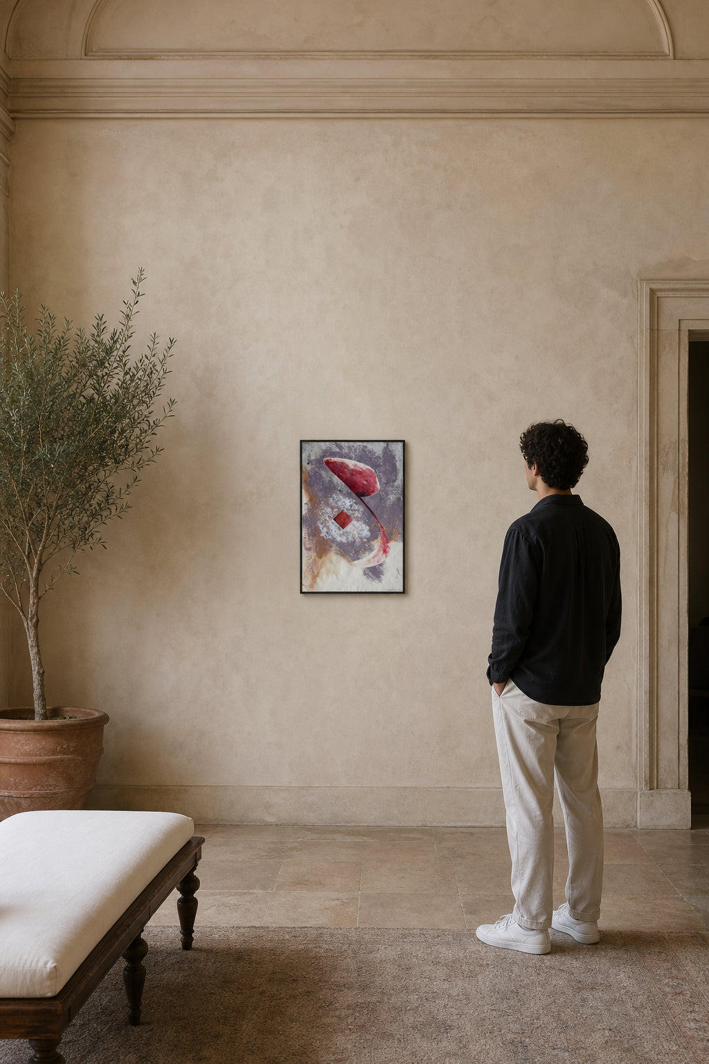 Abstract Arabic Calligraphic Red Form - shown to scale