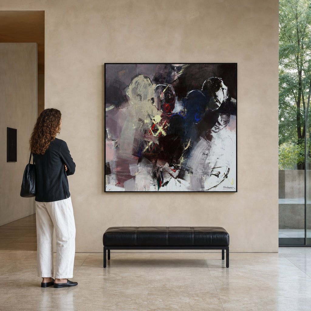 Dark Abstract Figures in Motion - shown to scale