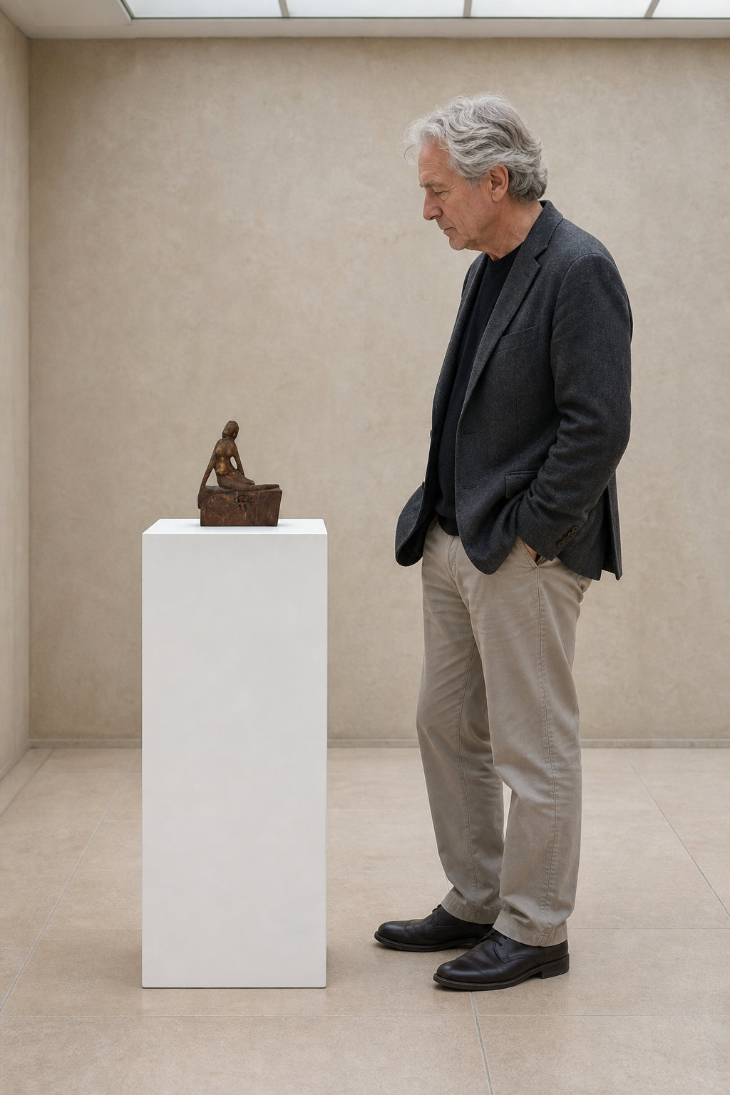 Seated Female Figure on Block Base - shown to scale