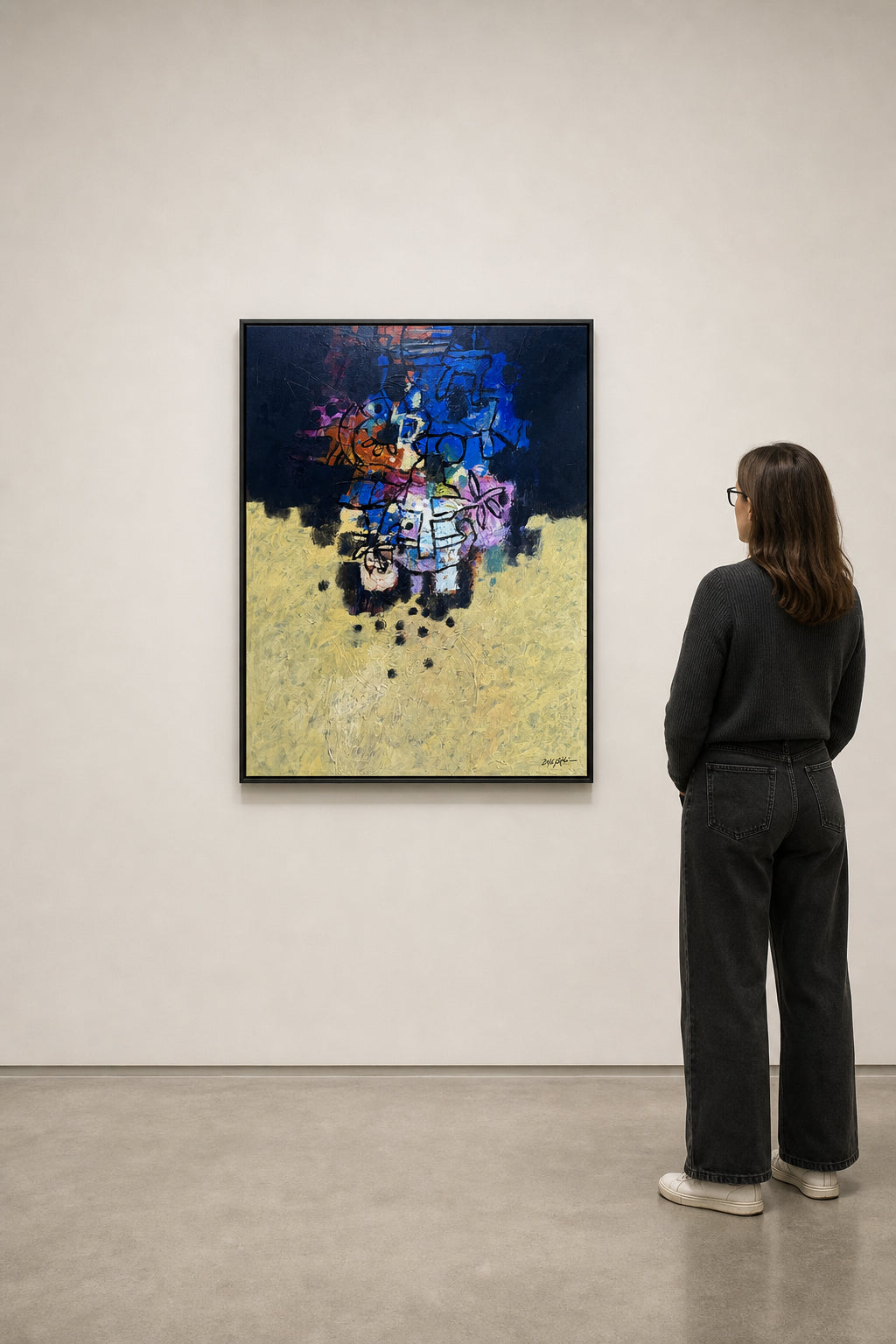Abstract Forms on Black and Yellow - shown to scale