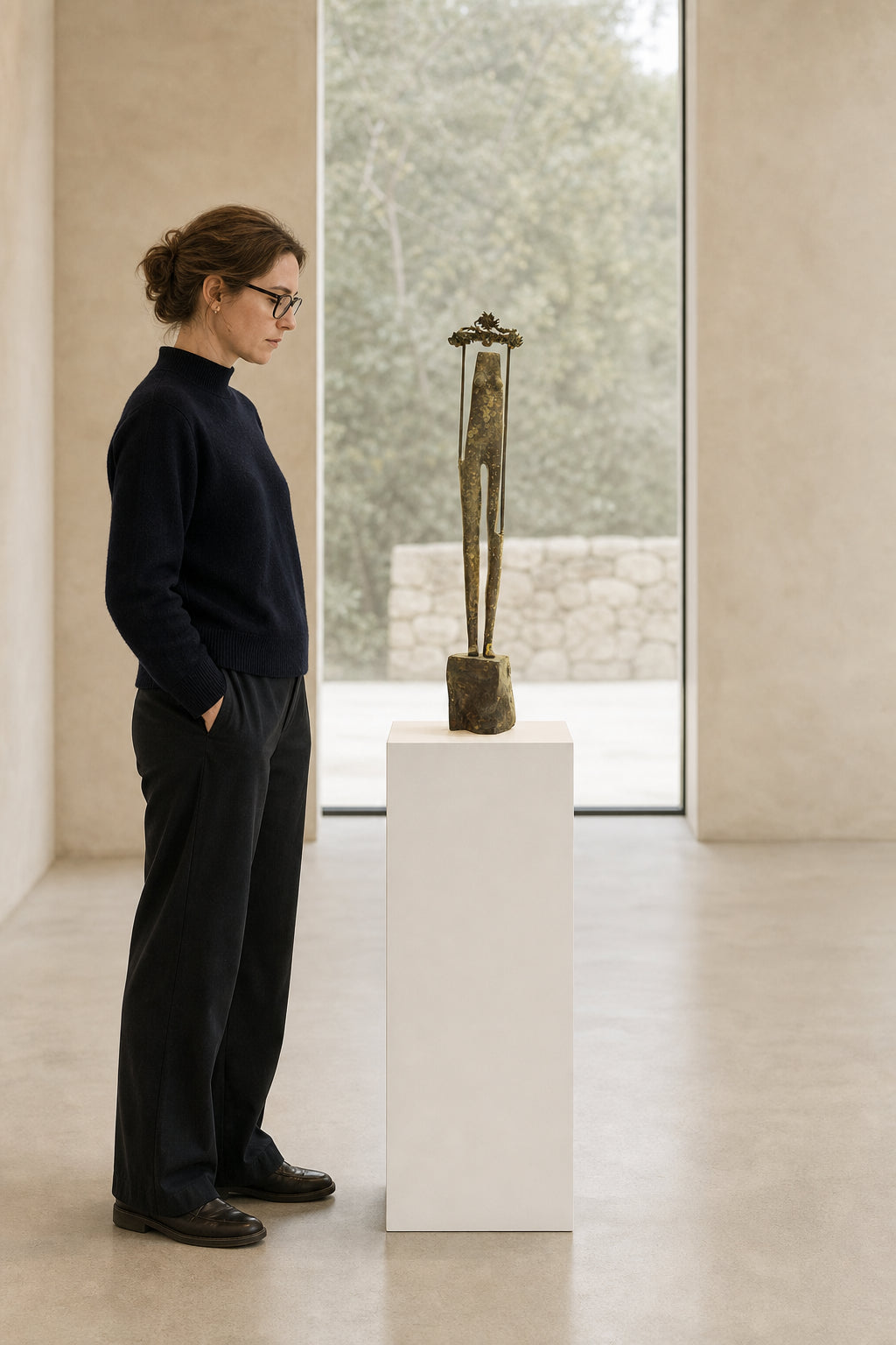 Elongated Figure with Floral Crown - shown to scale