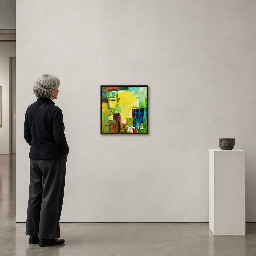 Abstract Face and Blue Figures - shown to scale
