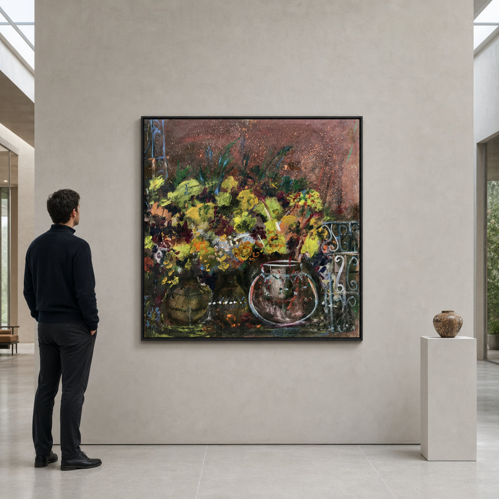 Floral Bouquet in Glass Vase - shown to scale