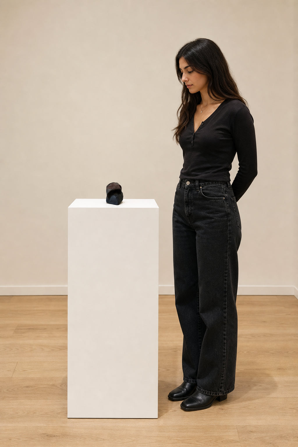 Dark Abstract Hooded Figure Sculpture - shown to scale