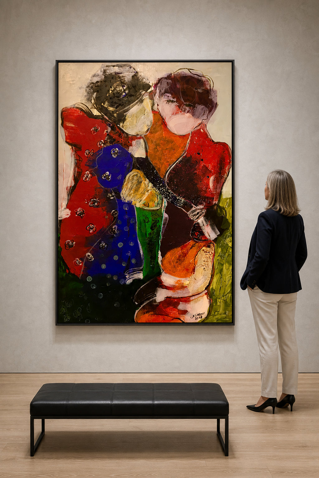 Two Abstract Female Figures Together - shown to scale