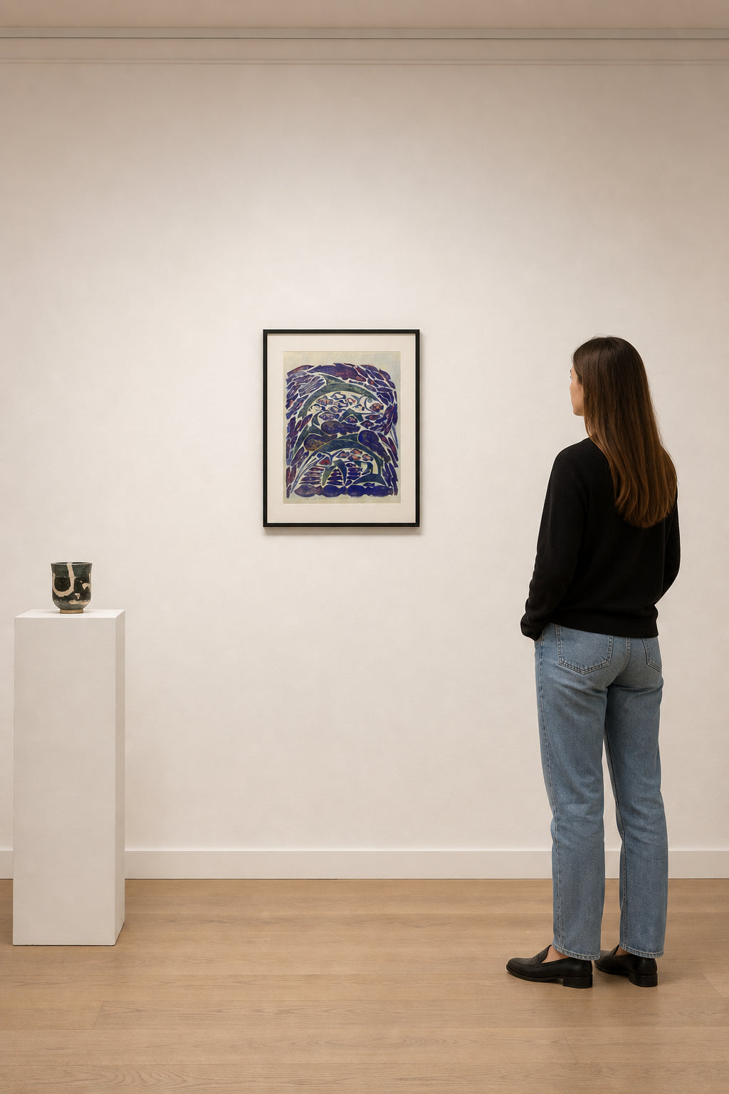 Fish and Waves Abstract Printmaking - shown to scale