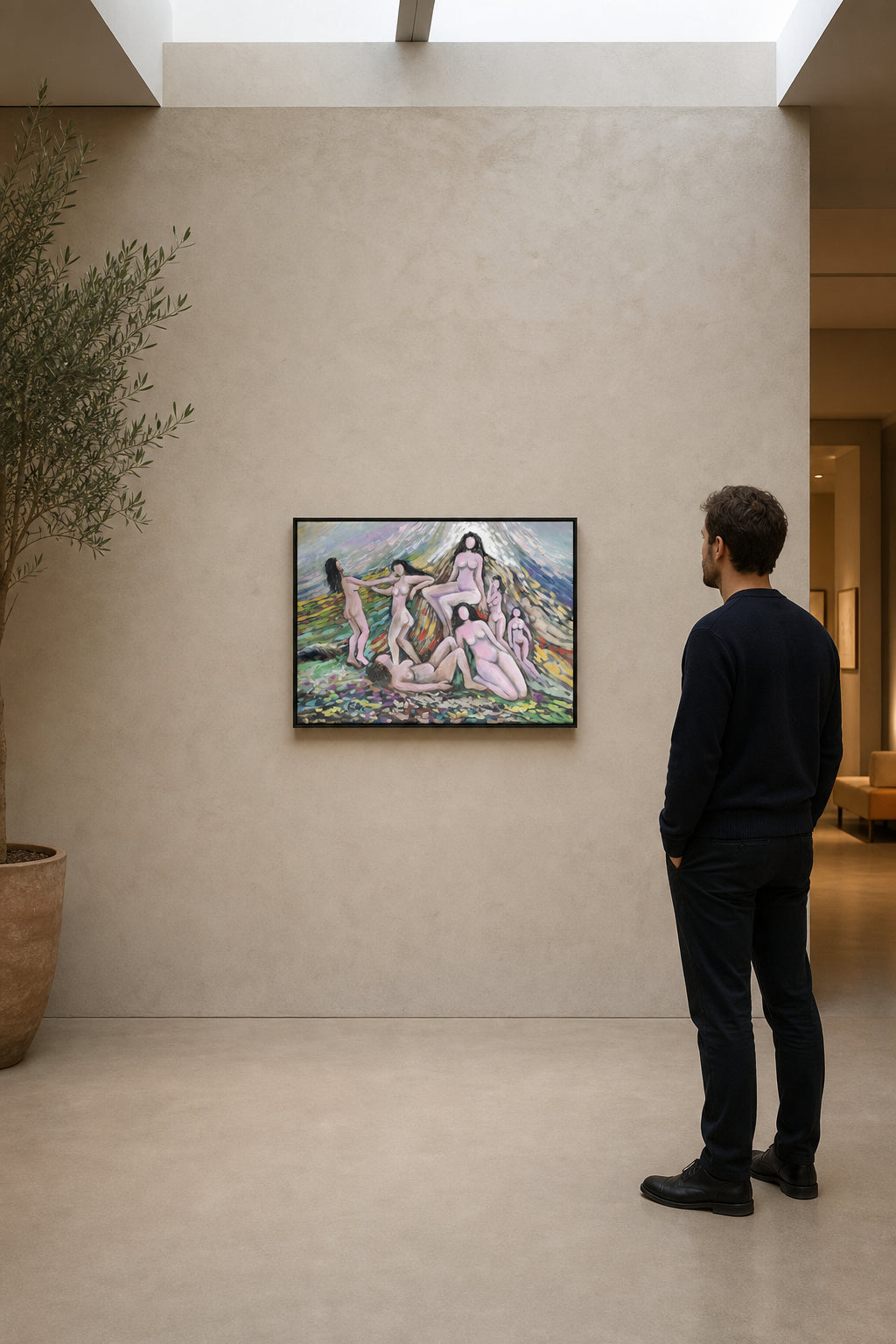 Group of Female Nudes in Landscape - shown to scale