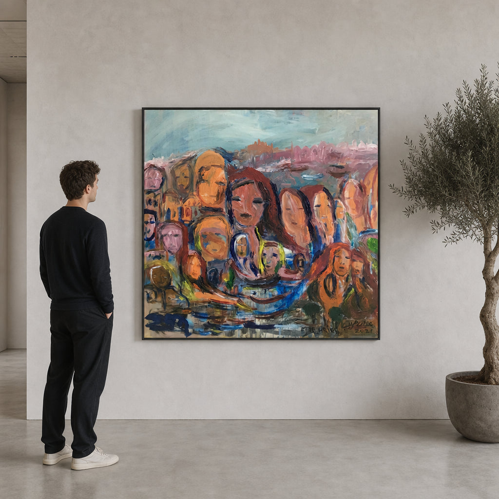 Group of Figures with City Background - shown to scale