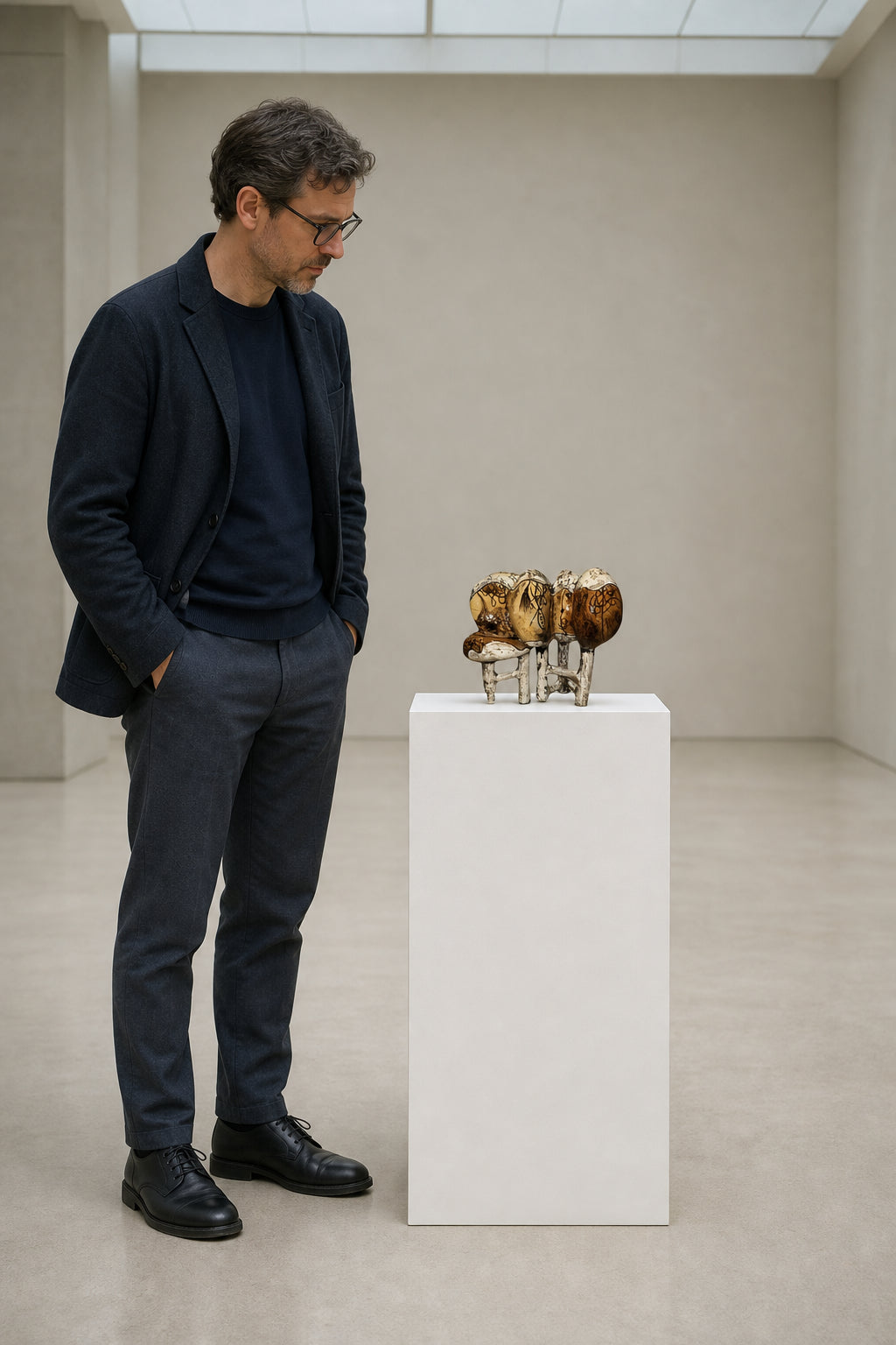 Four Ceramic Chairs with Engraved Figures - shown to scale