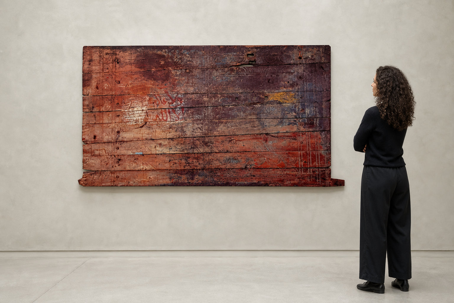 Arabic Calligraphy on Aged Wood Panels - shown to scale