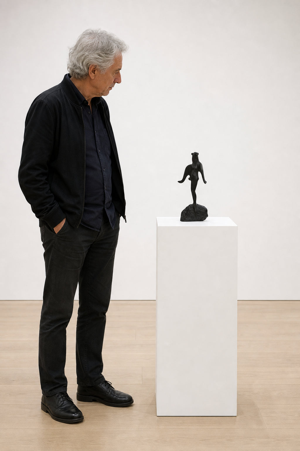 Dark Bronze Figure on Stone Base - shown to scale