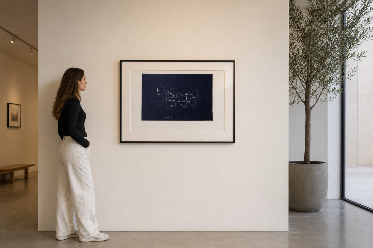 Dark Textured Abstract on White Paper - shown to scale