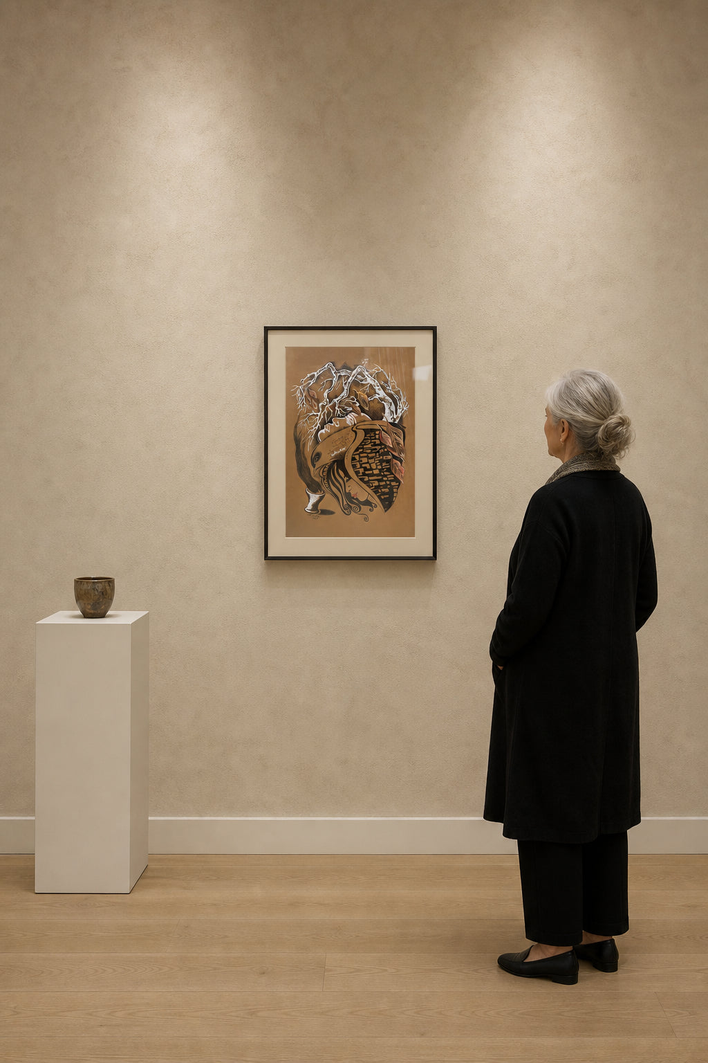 Woman Face with Arabic Calligraphy Leaves - shown to scale