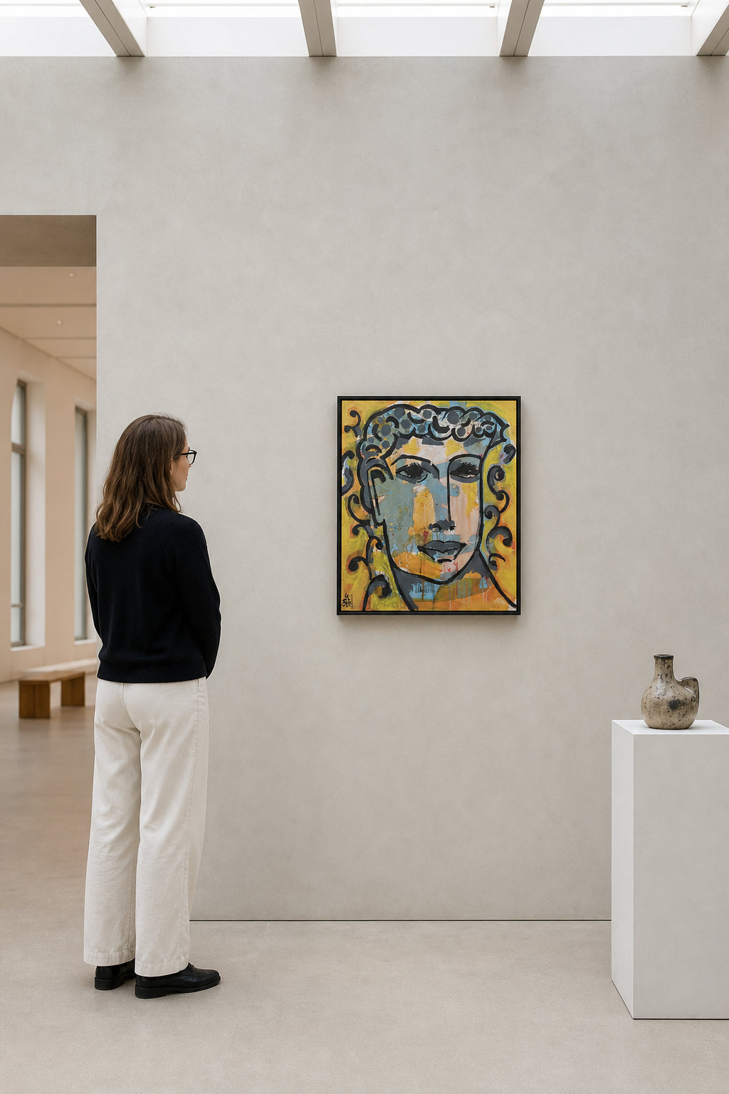 Abstract Female Face with Floral Crown - shown to scale