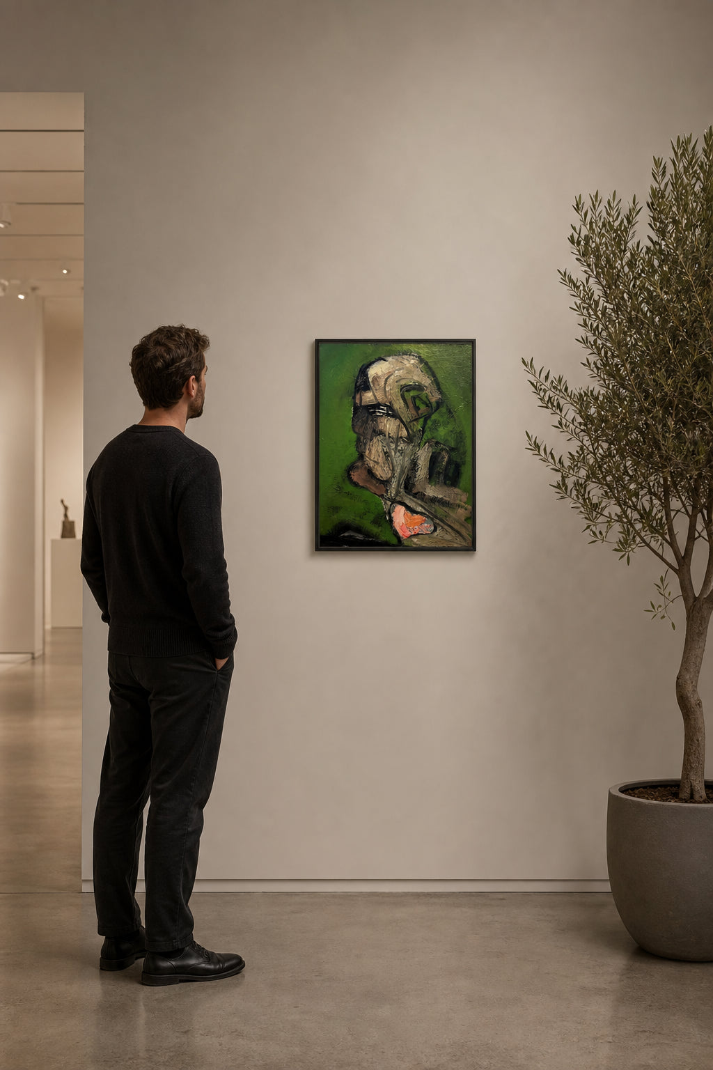 Fragmented Male Figure on Green - shown to scale