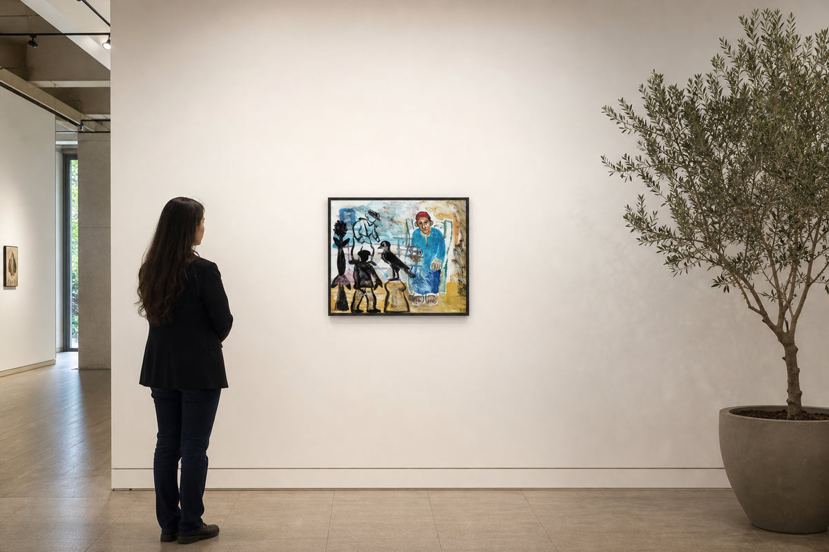 Man in Blue Robe with Black Bird - shown to scale