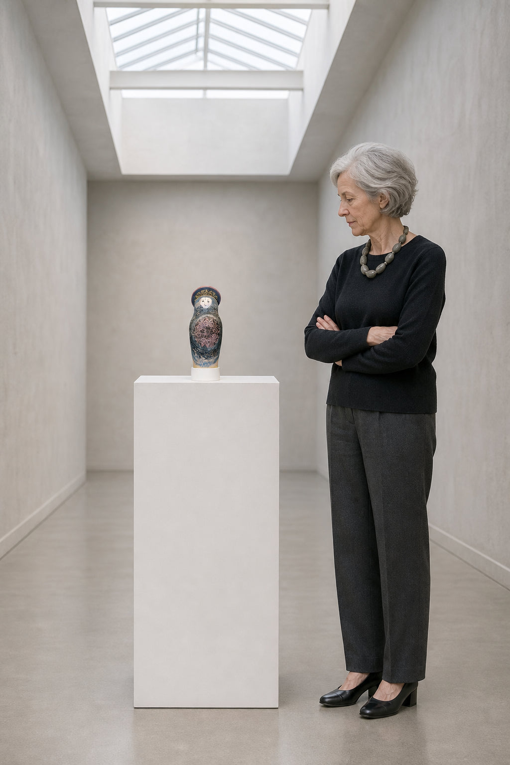 Decorated Ceramic Figure with Face - shown to scale
