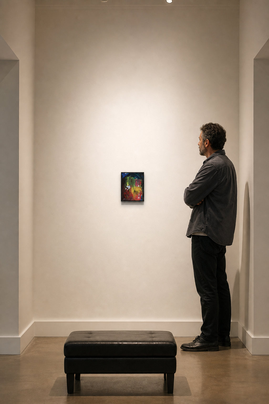 Abstract Green Figure with Swirling Colours - shown to scale