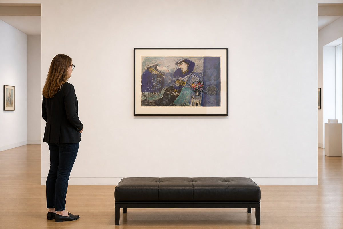 Seated Woman with Flowers and Letter - shown to scale