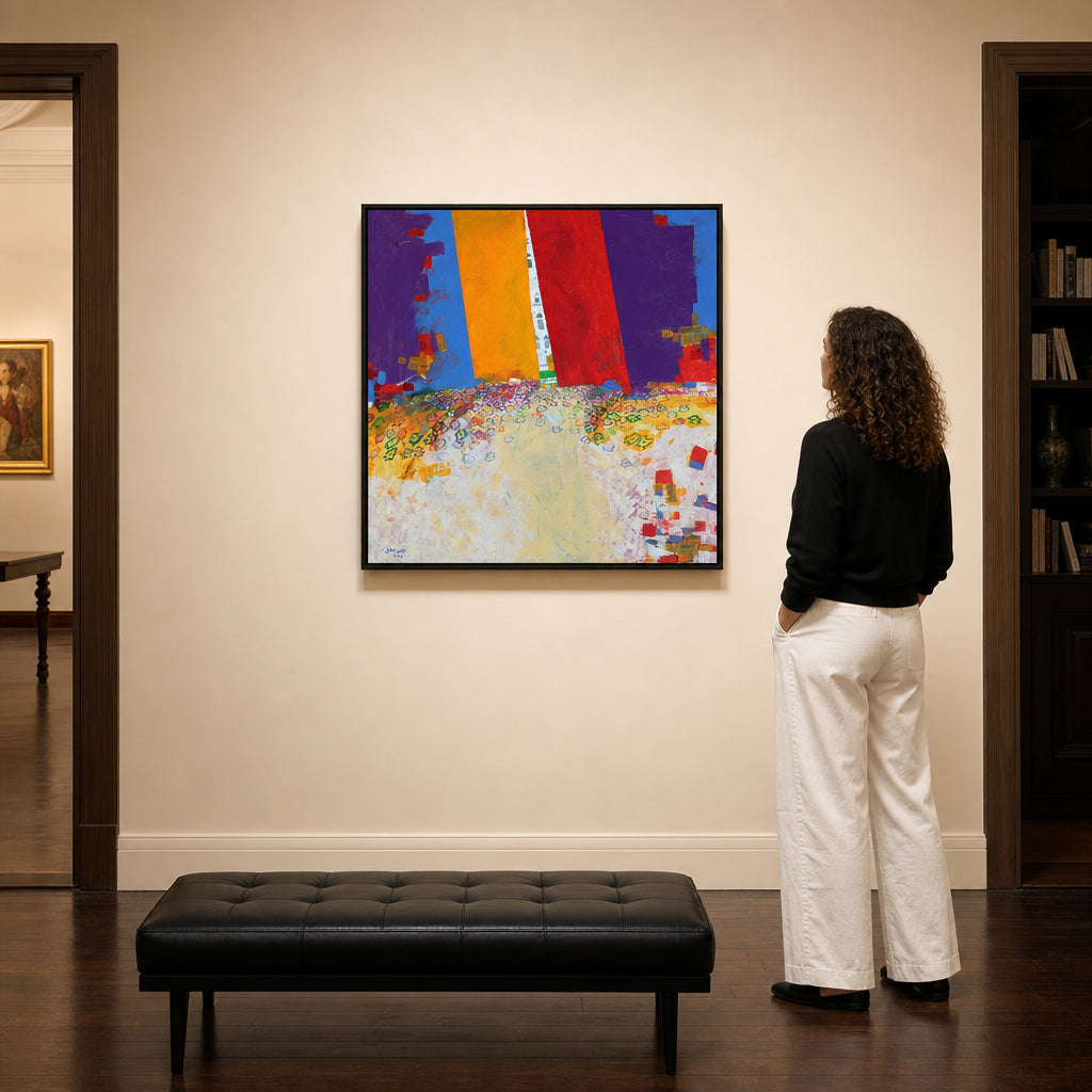 Bold Colour Blocks Over Floral Ground - shown to scale
