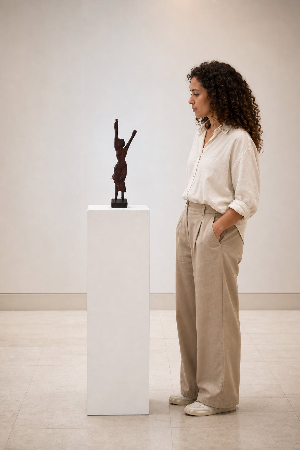 Figure with Arms Raised High - shown to scale