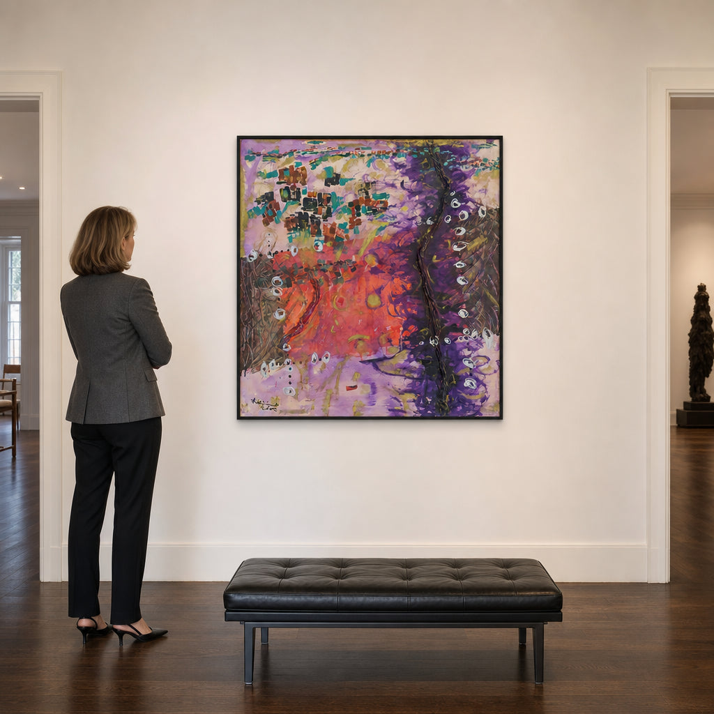 Abstract Purple Red Gestural Composition - shown to scale