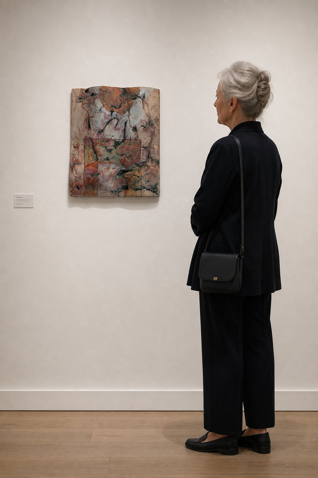 Abstract Textured Ceramic Relief Panel - shown to scale