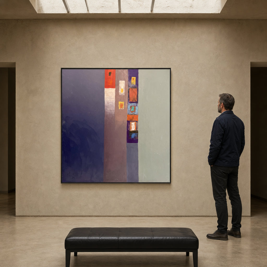 Abstract Vertical Blocks on Grey Ground - shown to scale