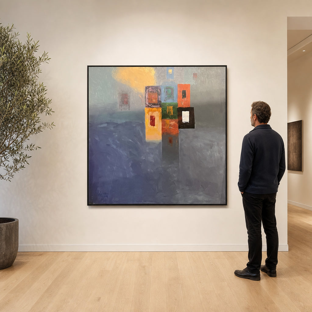 Coloured Rectangles on Grey Ground - shown to scale
