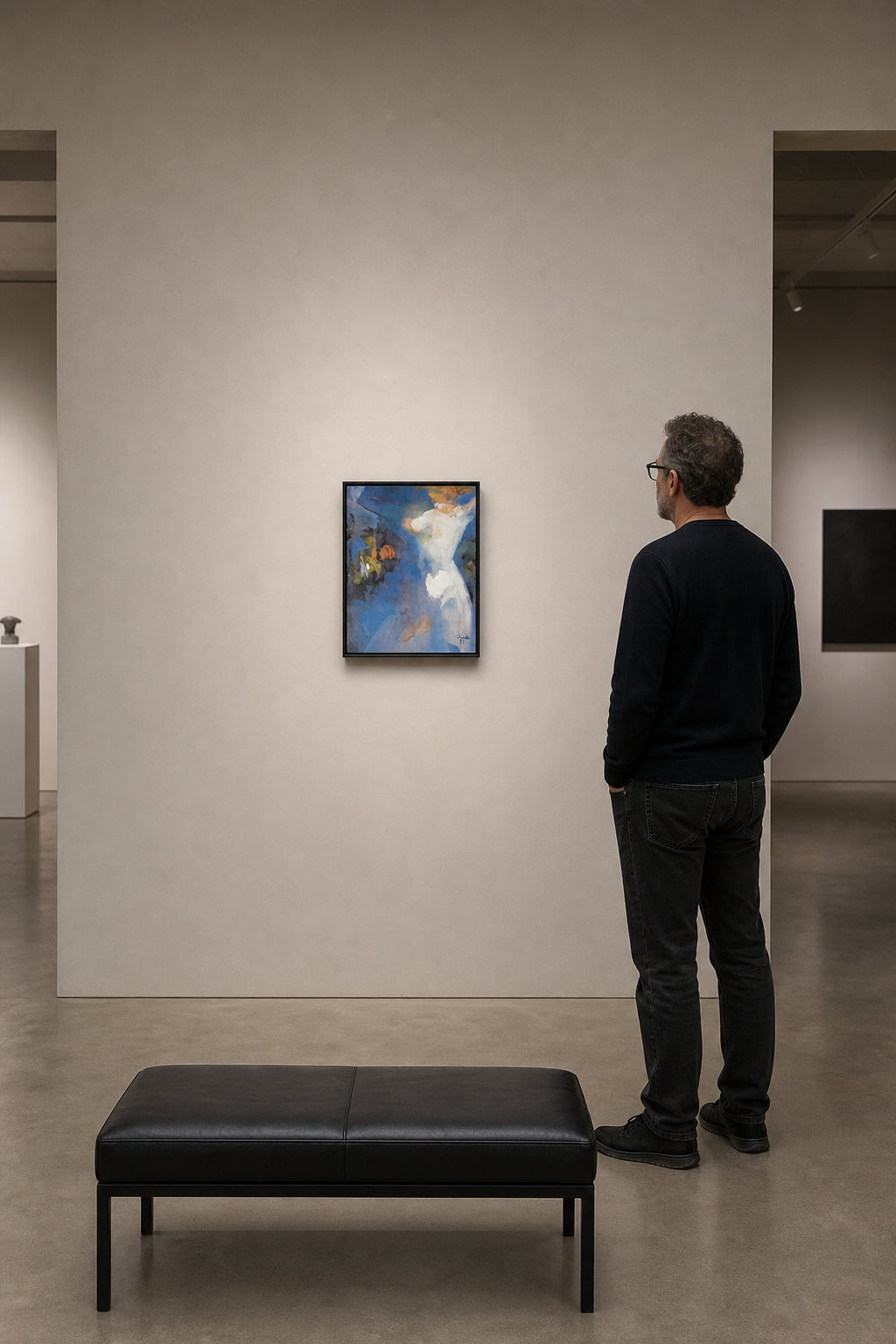 Abstract Figure in White and Blue - shown to scale
