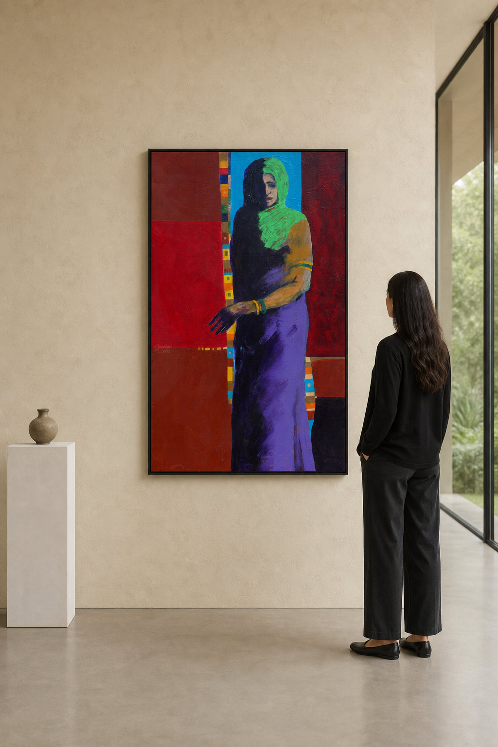 Woman in Green Veil and Purple Dress - shown to scale