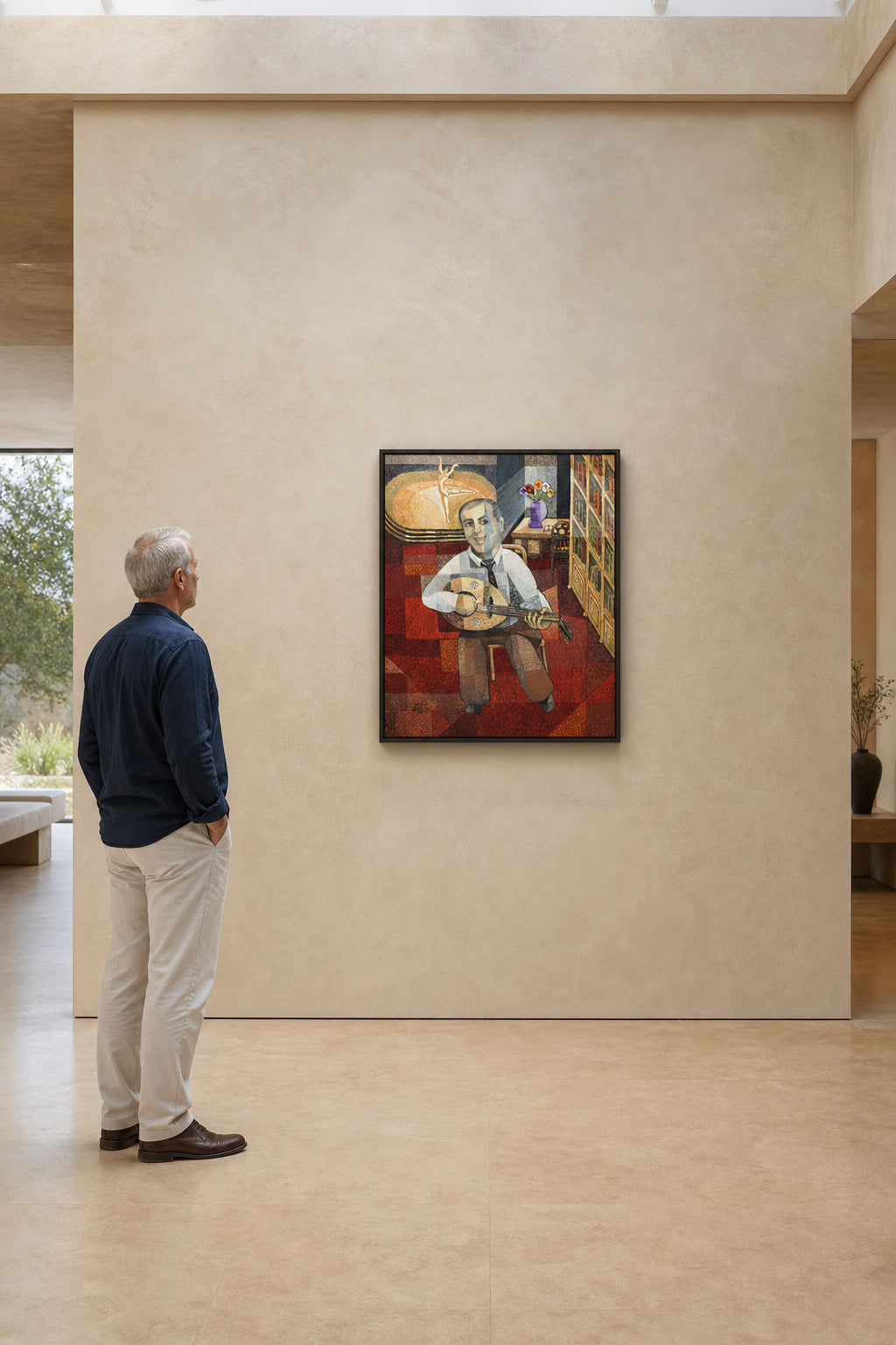 Man Playing Oud in Interior - shown to scale