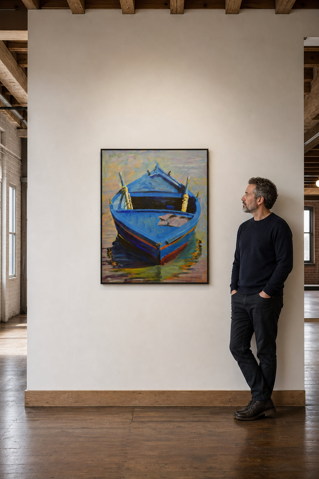 Blue Wooden Boat on Water - shown to scale