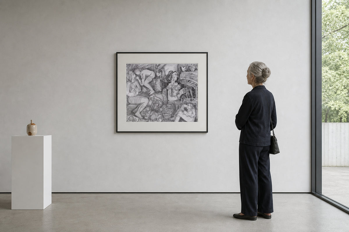 Figures and Piano in Busy Scene - shown to scale