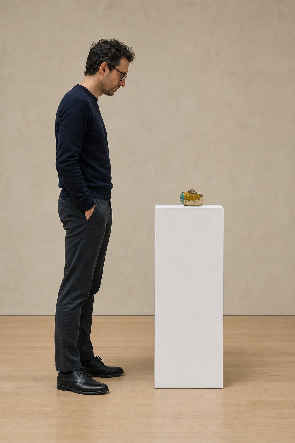 Glazed Ceramic Sculpture with Metal Fragment - shown to scale