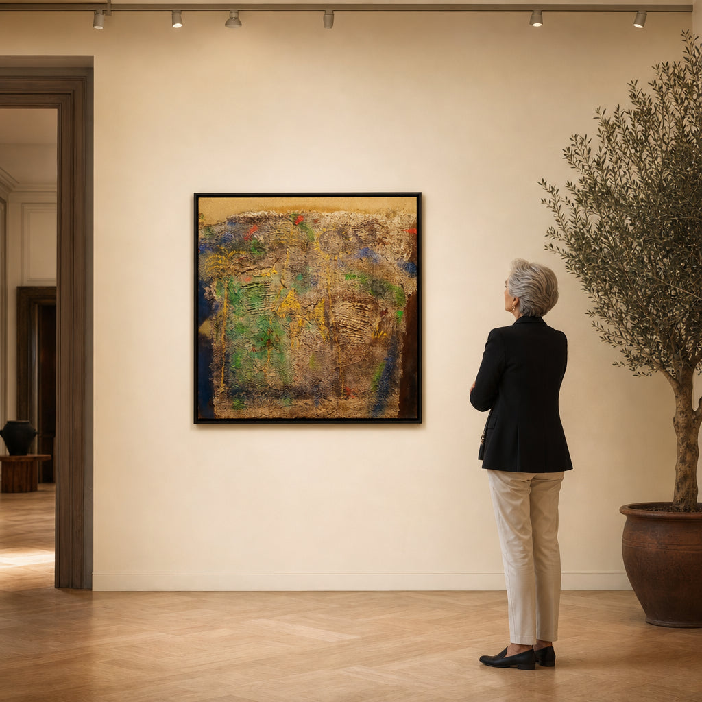 Textured Abstract Mixed Media Composition - shown to scale