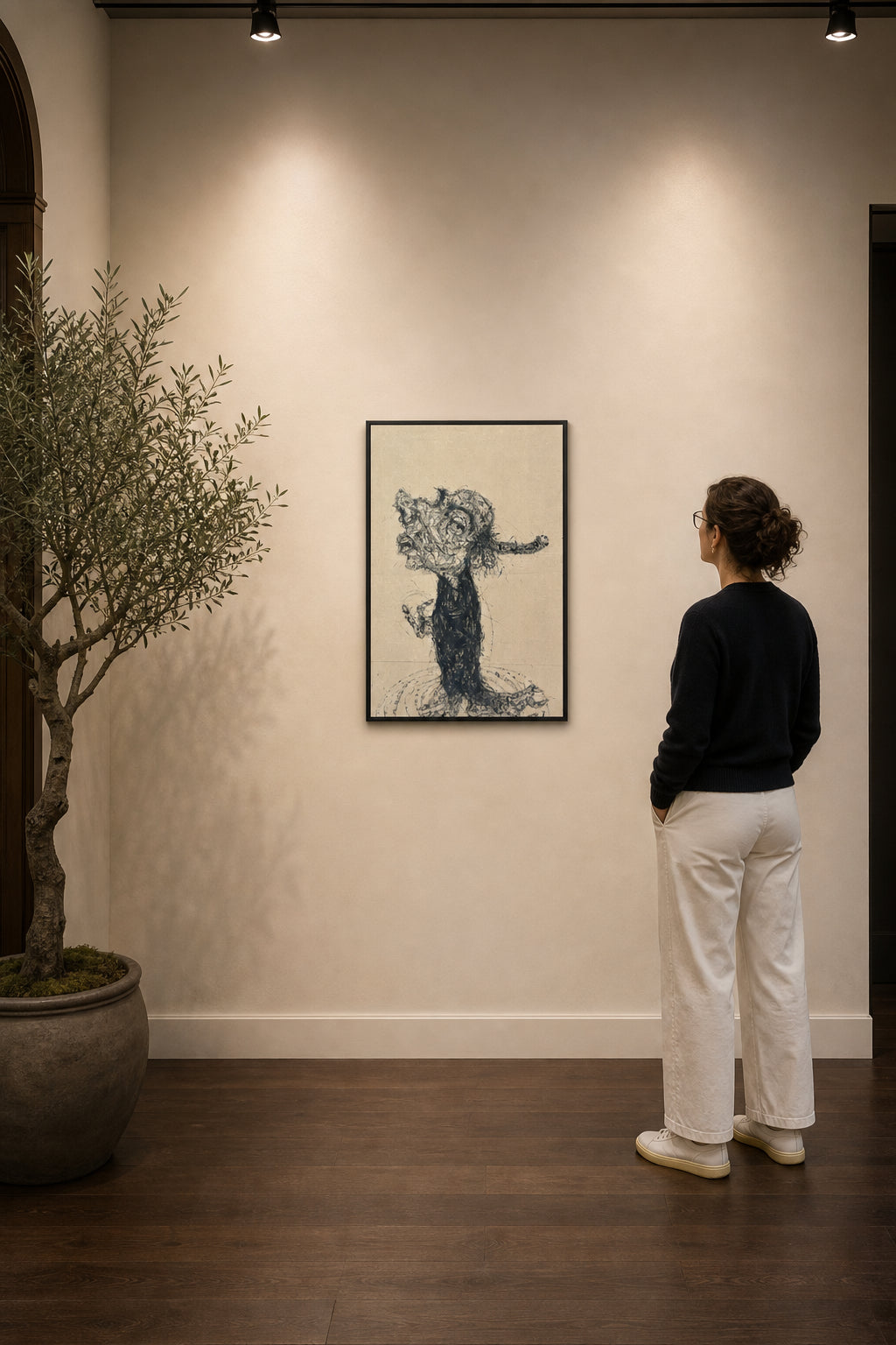 Dark Textured Figure with Outstretched Arm - shown to scale