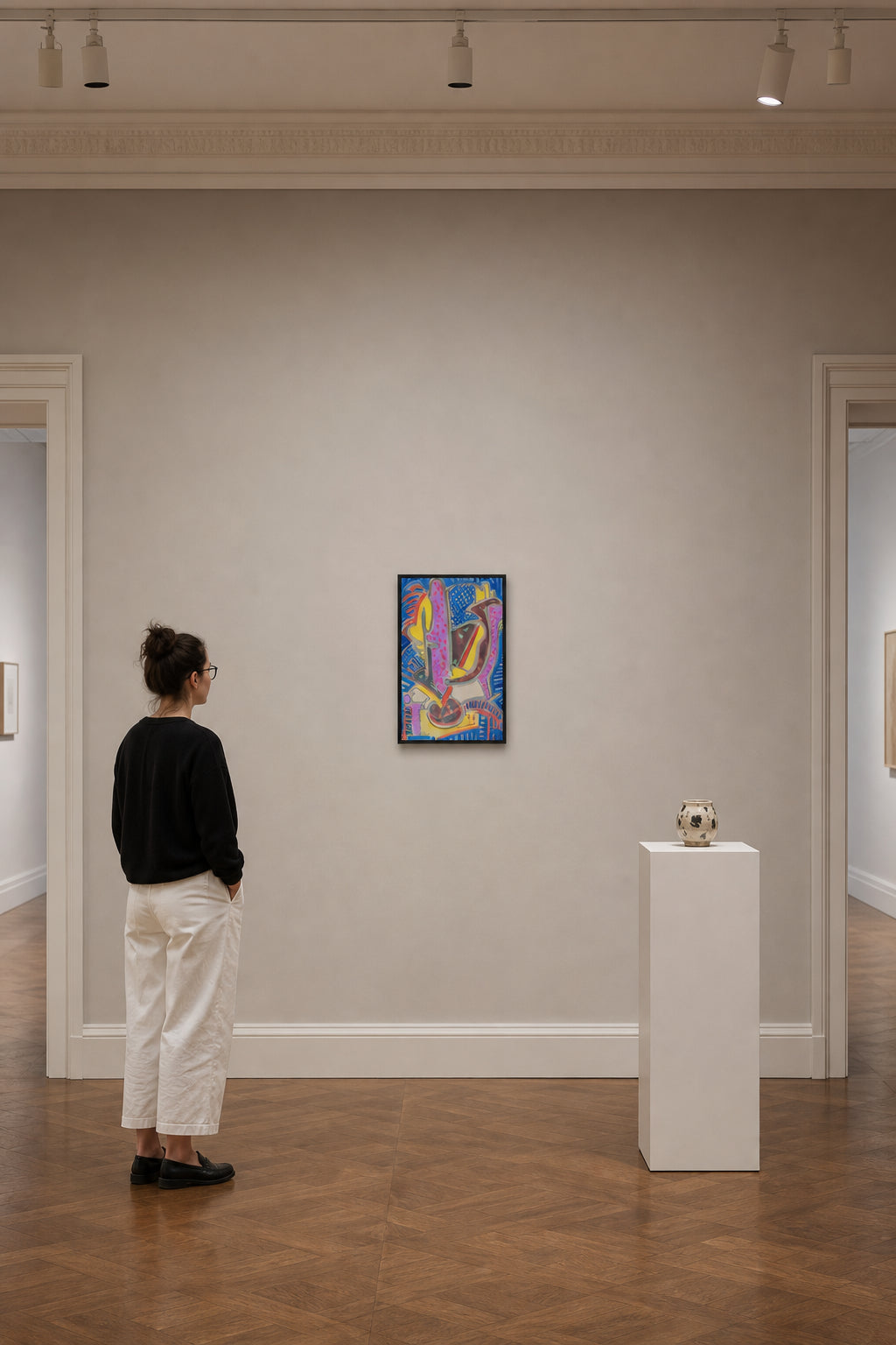 Vibrant Abstract Figure in Blue - shown to scale