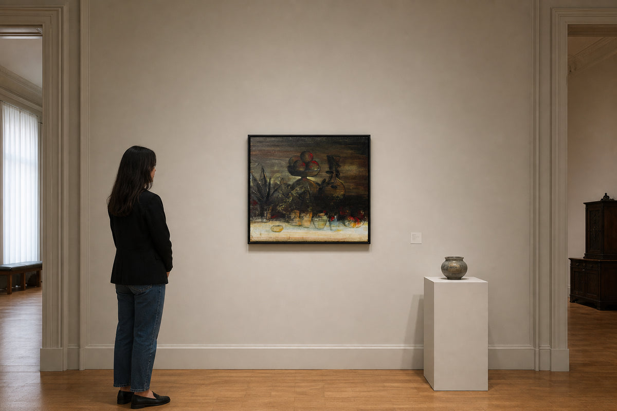 Still Life with Fruit Bowl and Vases - shown to scale