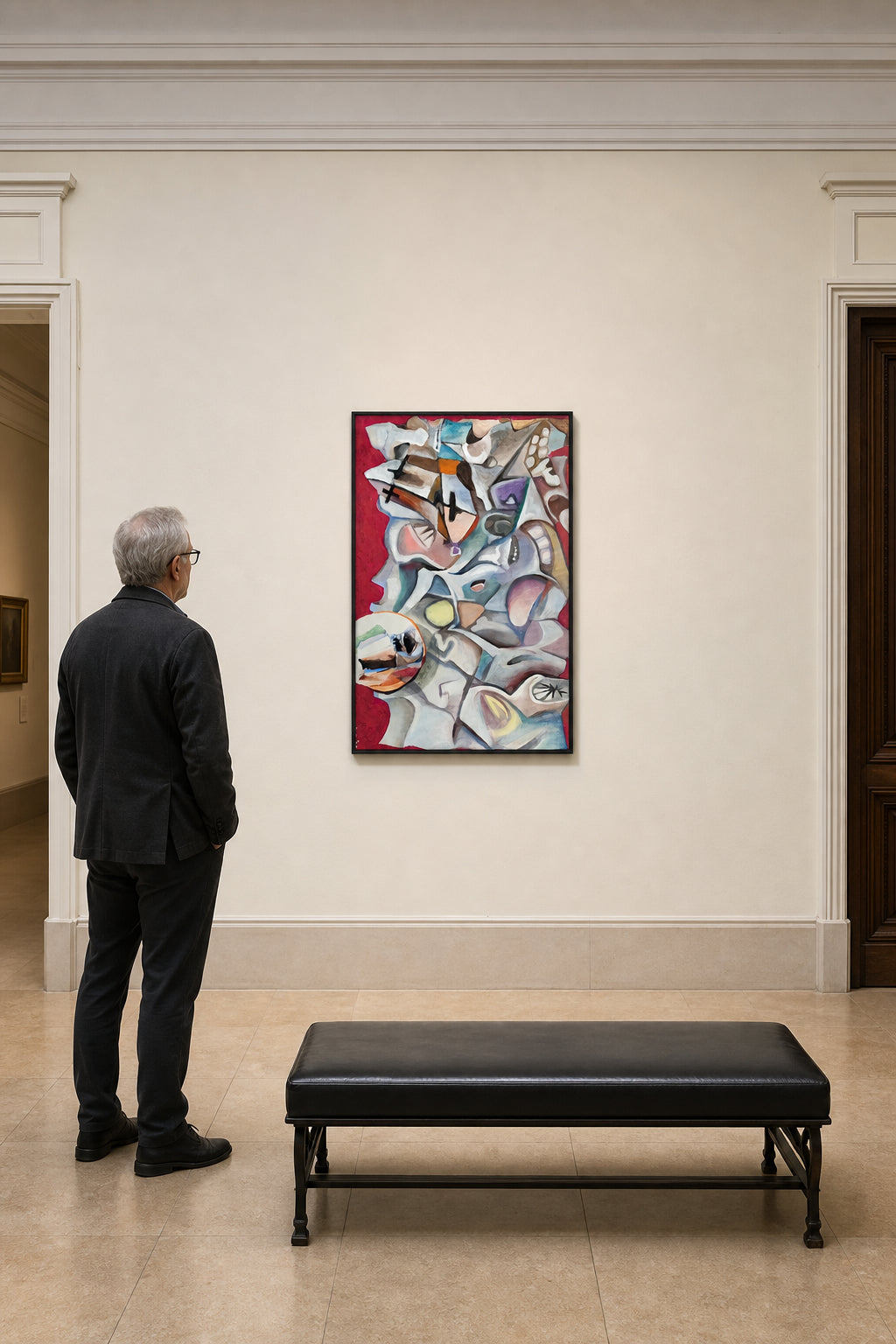 Fragmented Abstract Forms on Red - shown to scale