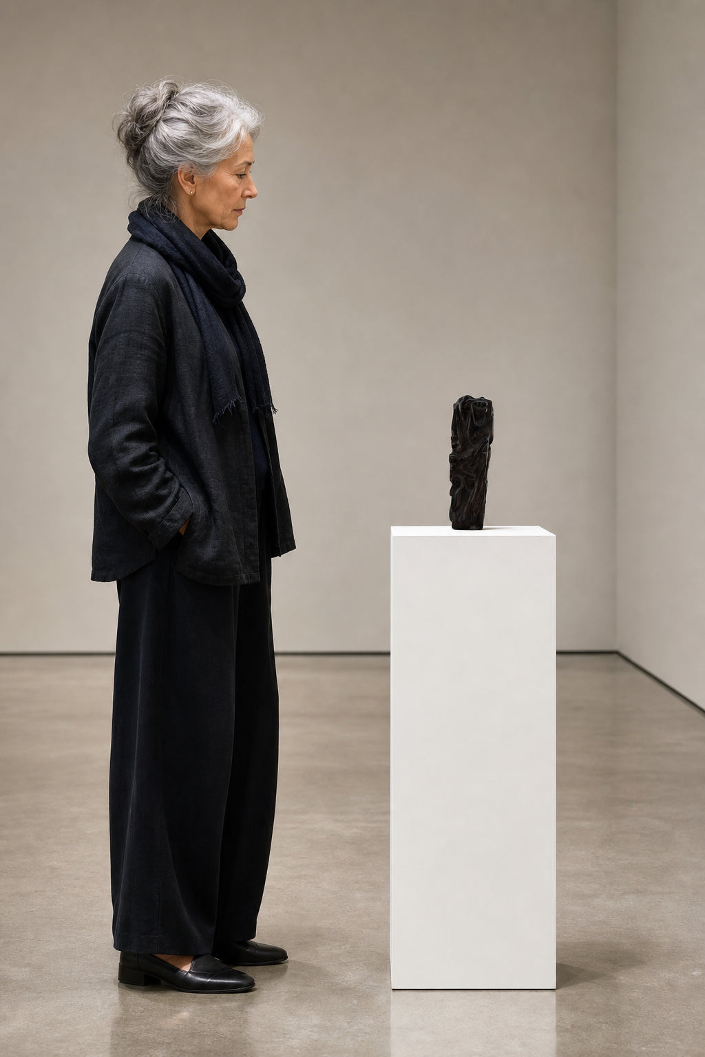 Dark Abstract Figurative Sculpture - shown to scale
