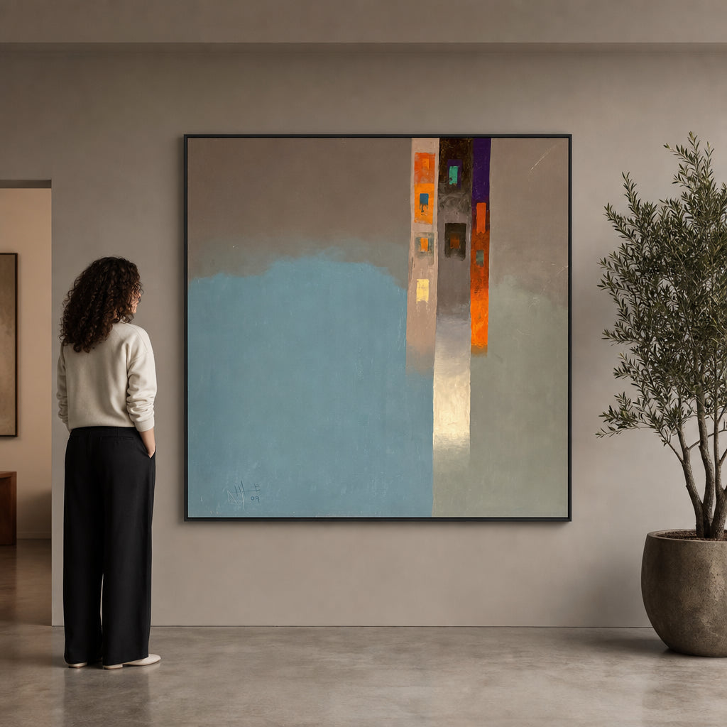 Abstract Urban Tower with Coloured Windows - shown to scale
