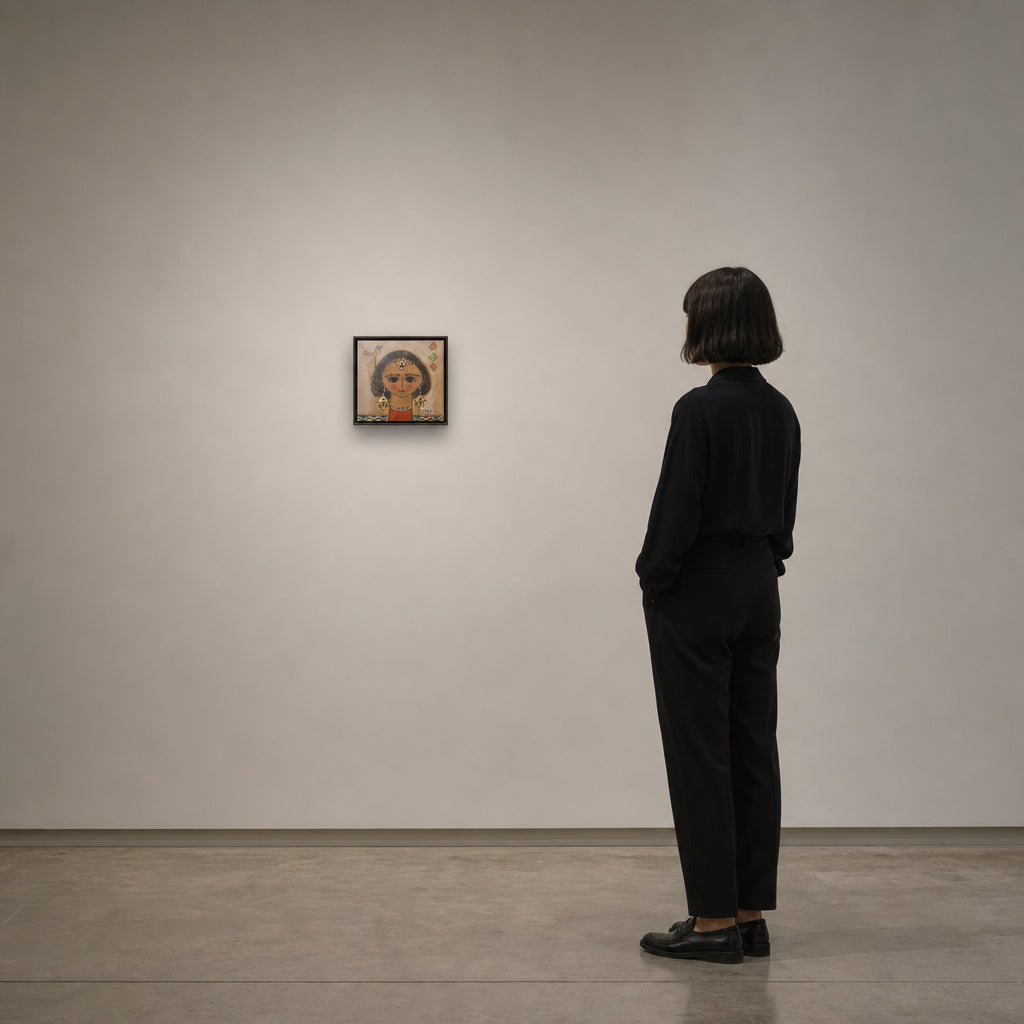 Woman with Bird and Tribal Jewelry - shown to scale