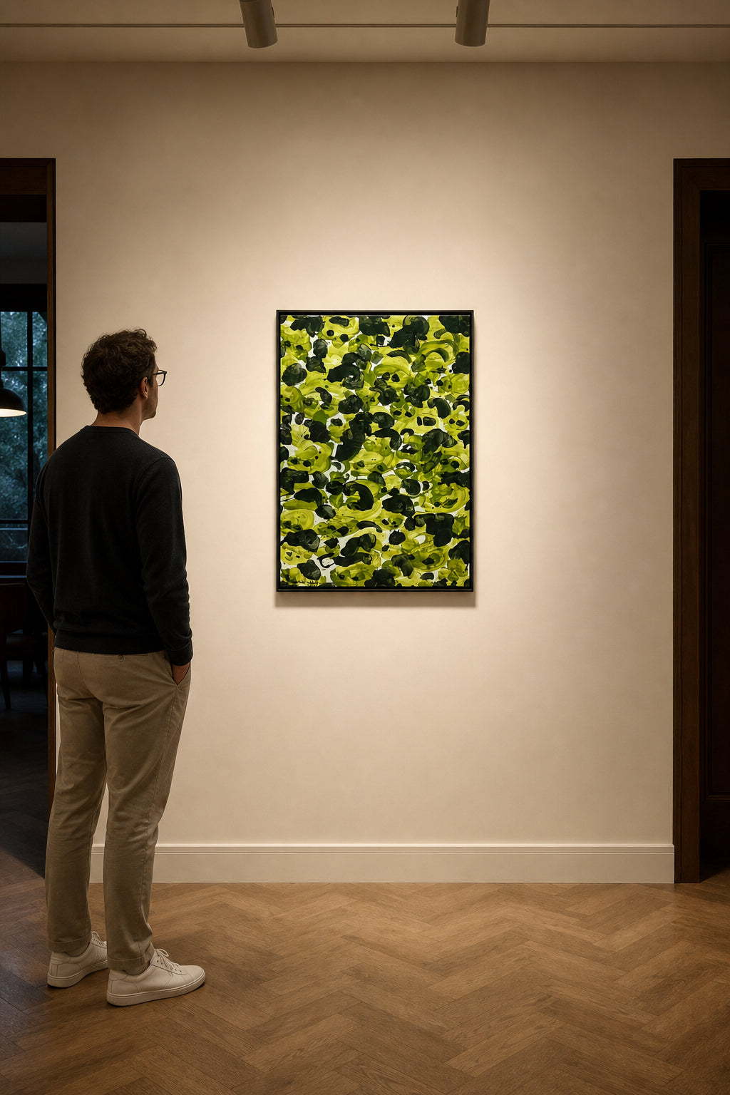 Green and Black Abstract Brushstrokes - shown to scale