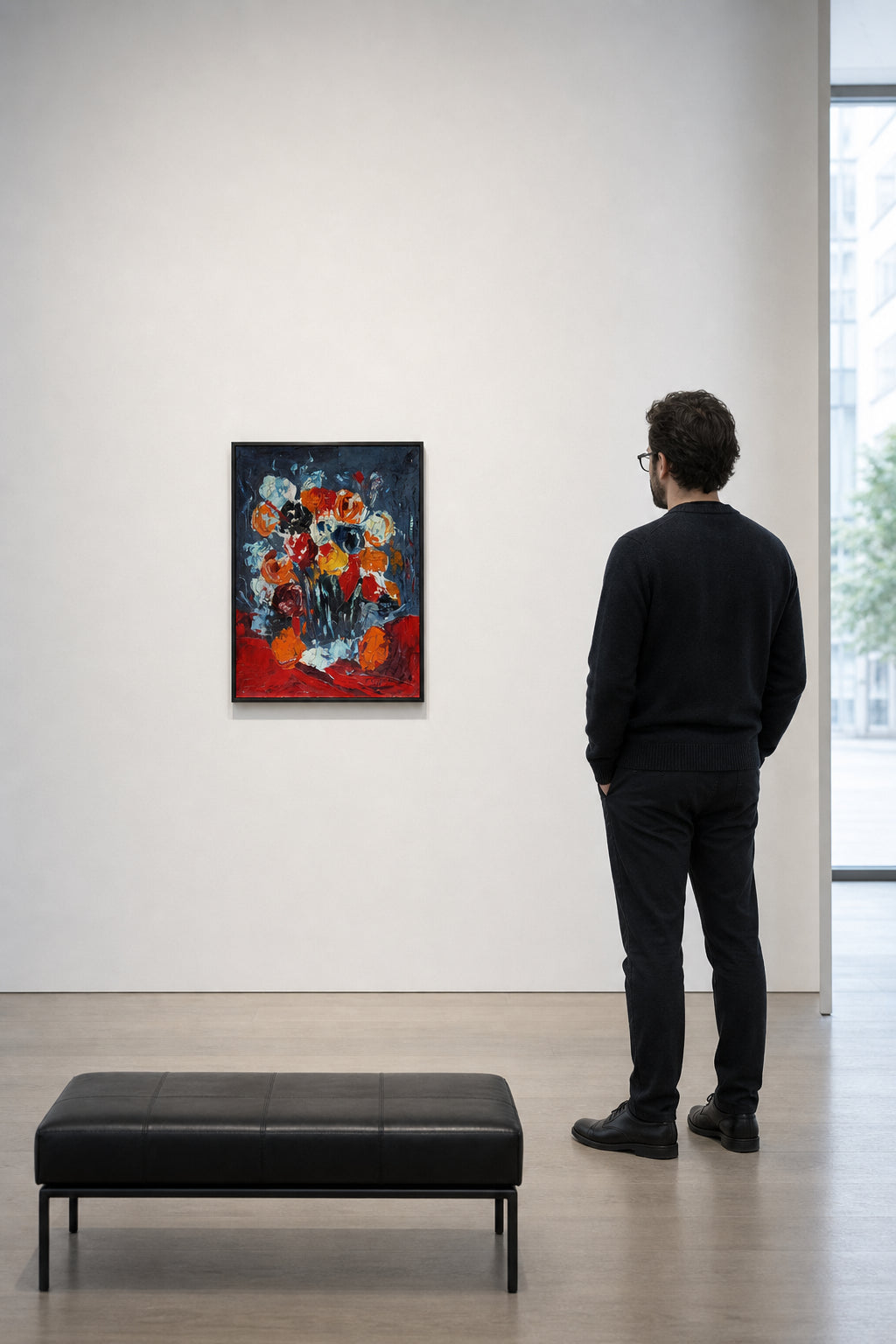 Colourful Floral Bouquet on Red Surface - shown to scale
