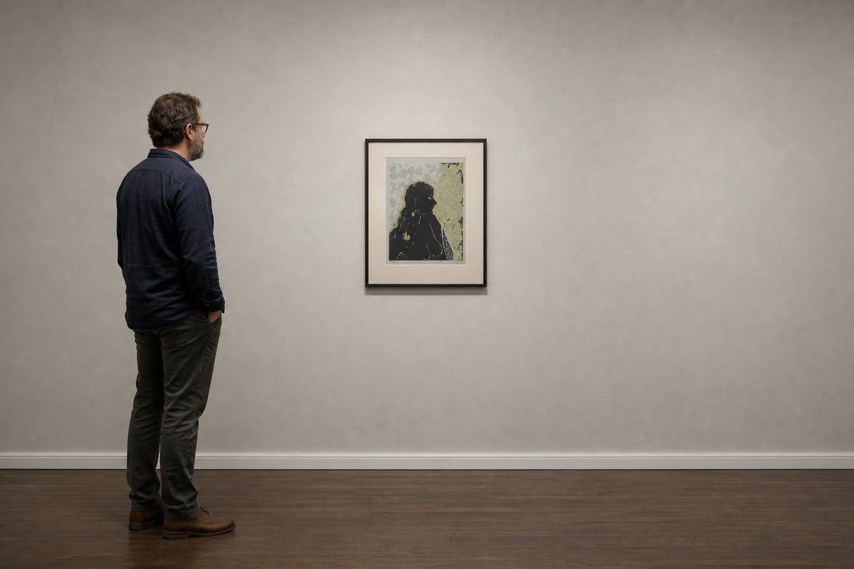Dark Silhouette Portrait with Patterned Background - shown to scale