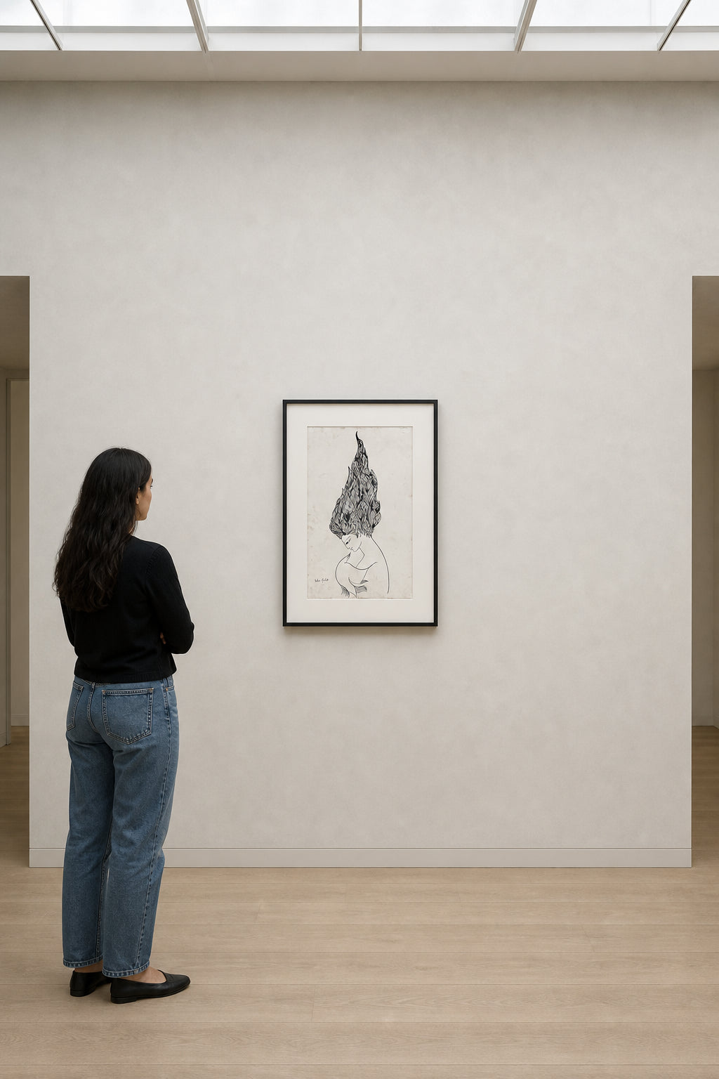 Woman with Flowing Flame-Like Hair - shown to scale