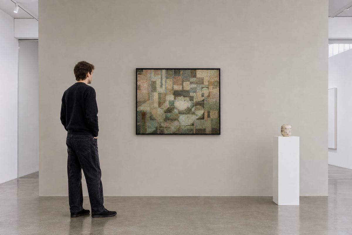 Abstract Textured Grid in Earthy Tones - shown to scale