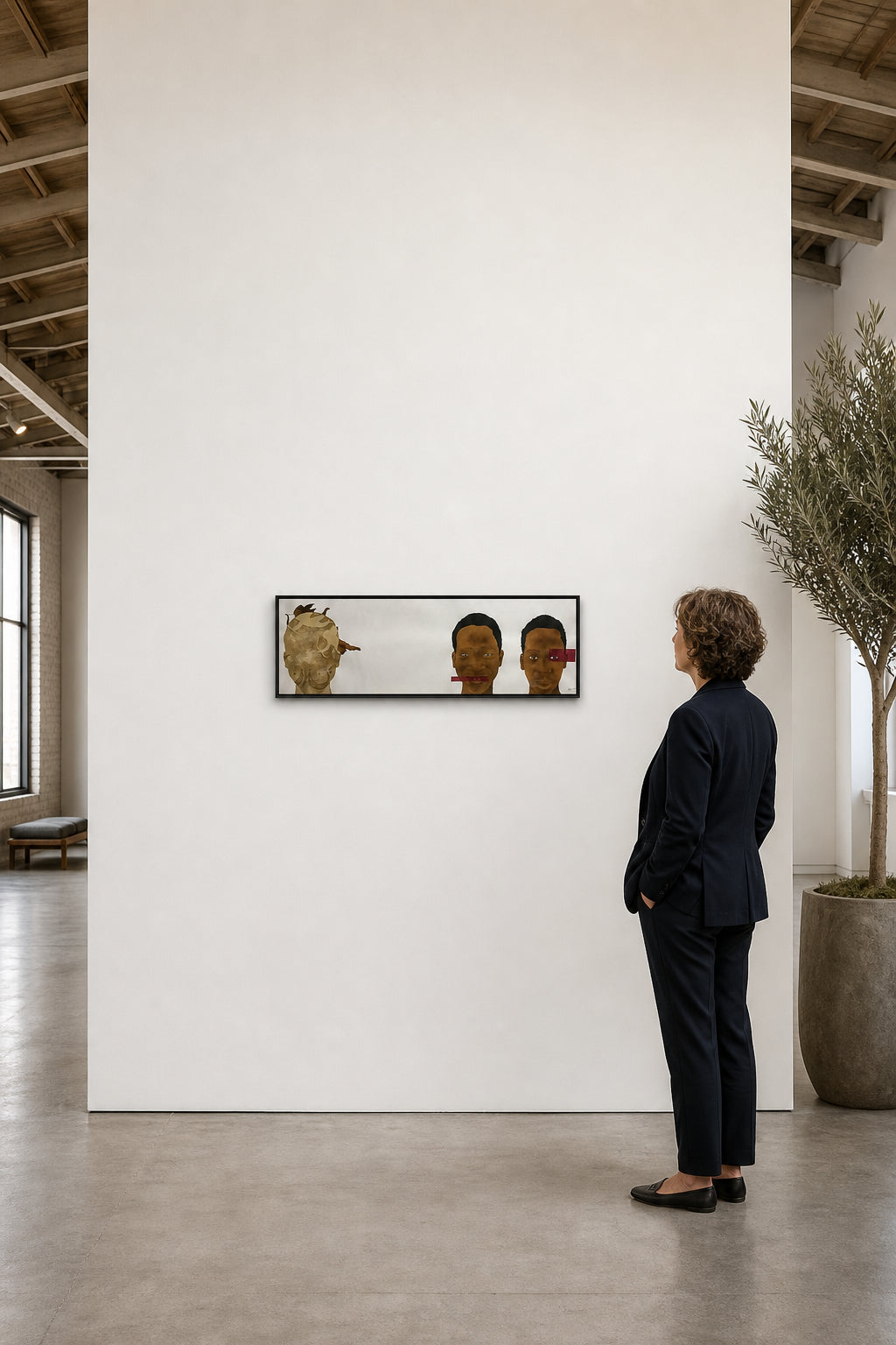 Three Faces with Red Tape - shown to scale