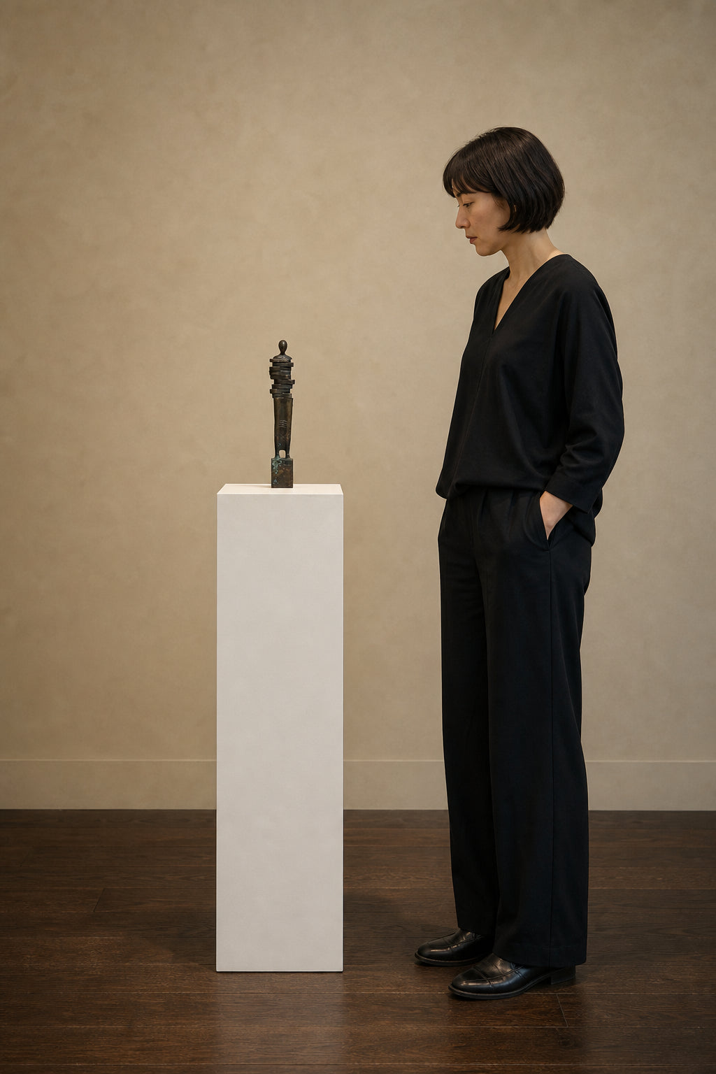 Abstract Standing Human Bronze Figure - shown to scale